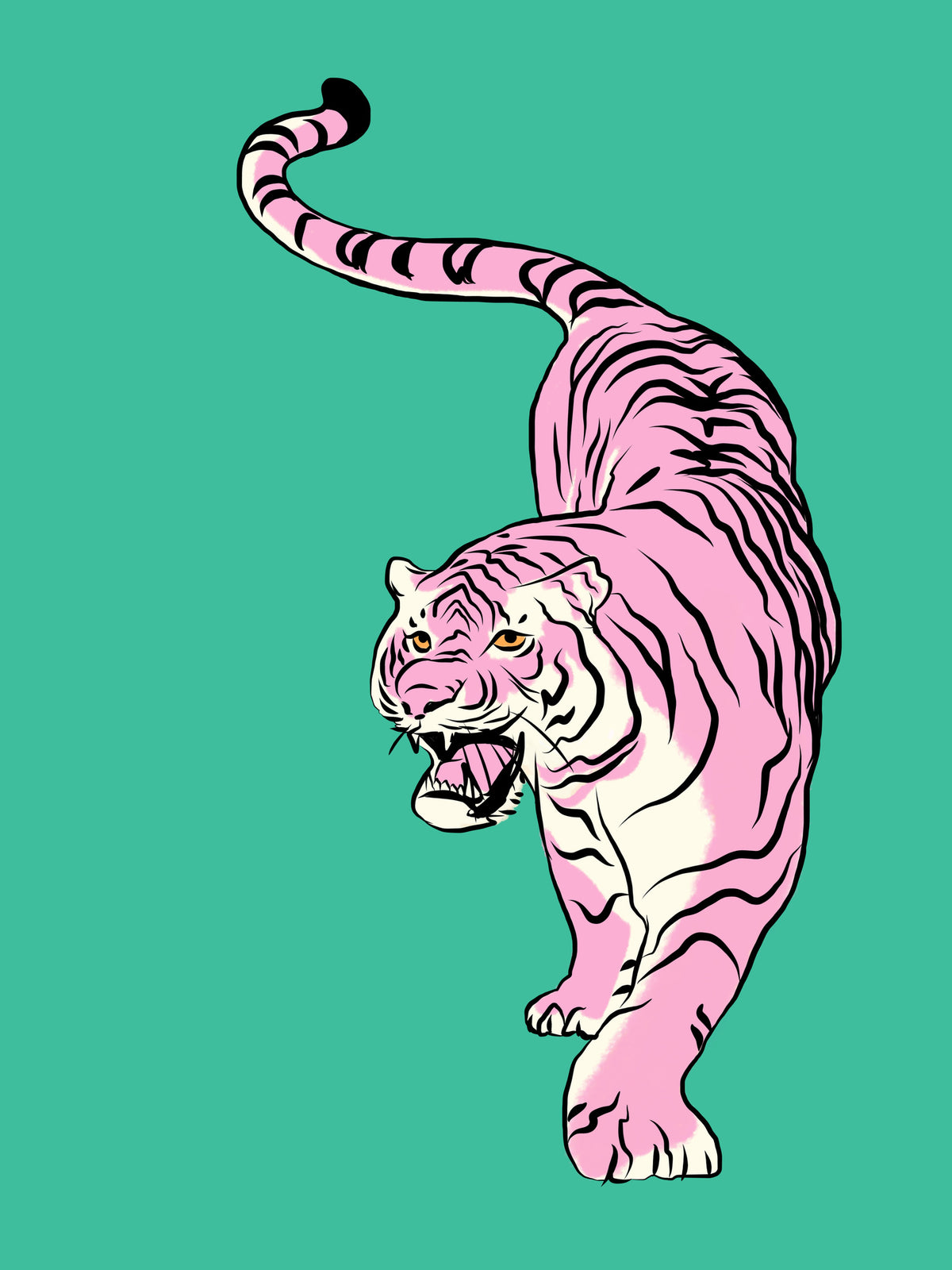 canvas-print-tiger-in-light-pink-and-green