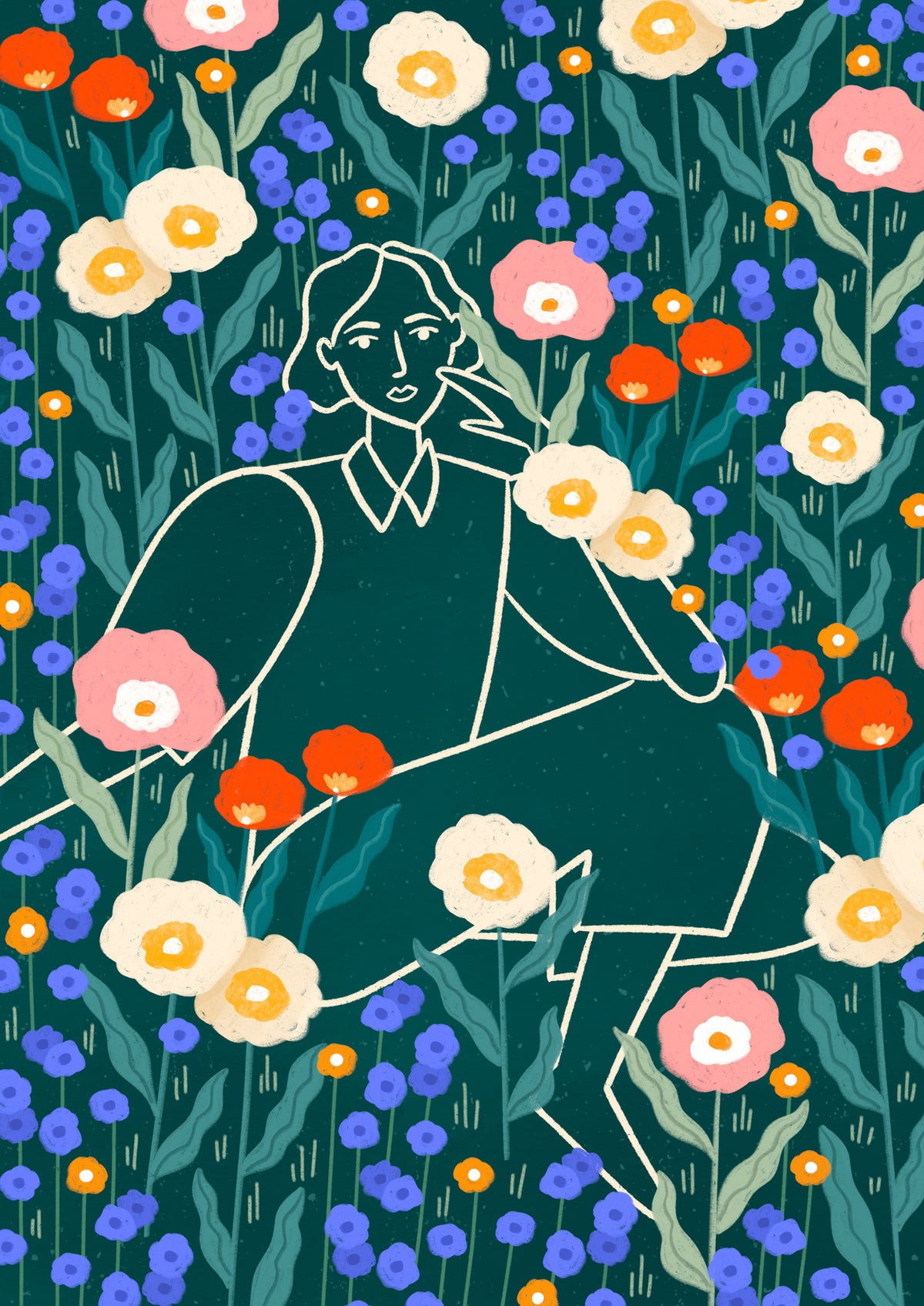 aluminium-print-line-lady-with-florals