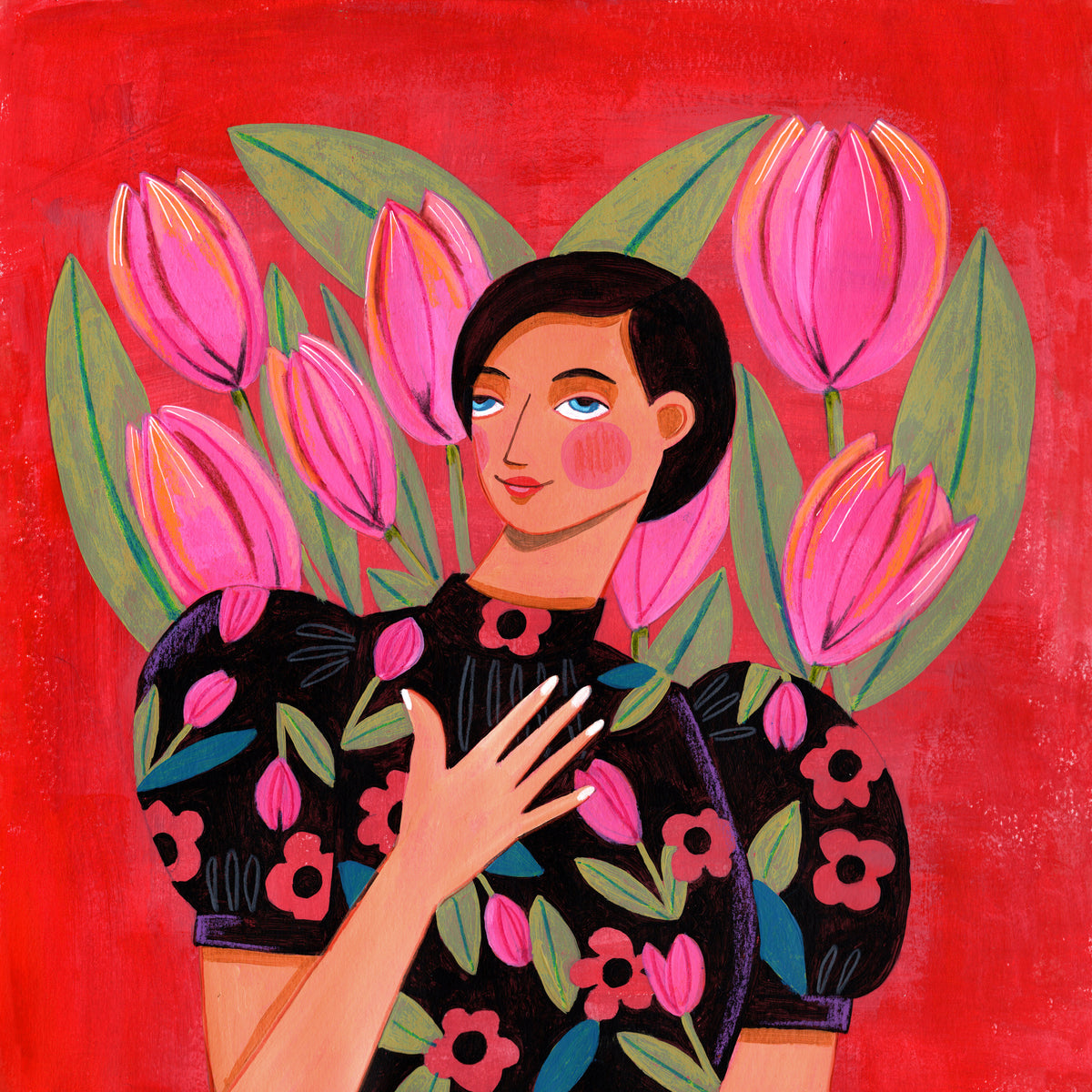 poster-print-abstract-modern-portrait-woman-with-tulips-2