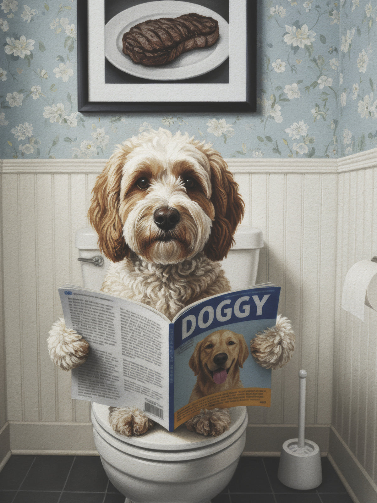framedposter-print-cockapoo-in-the-bathroom