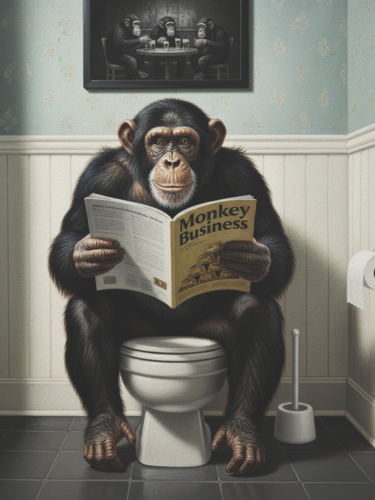 acrylic-print-chimpanzee-in-the-bathroom