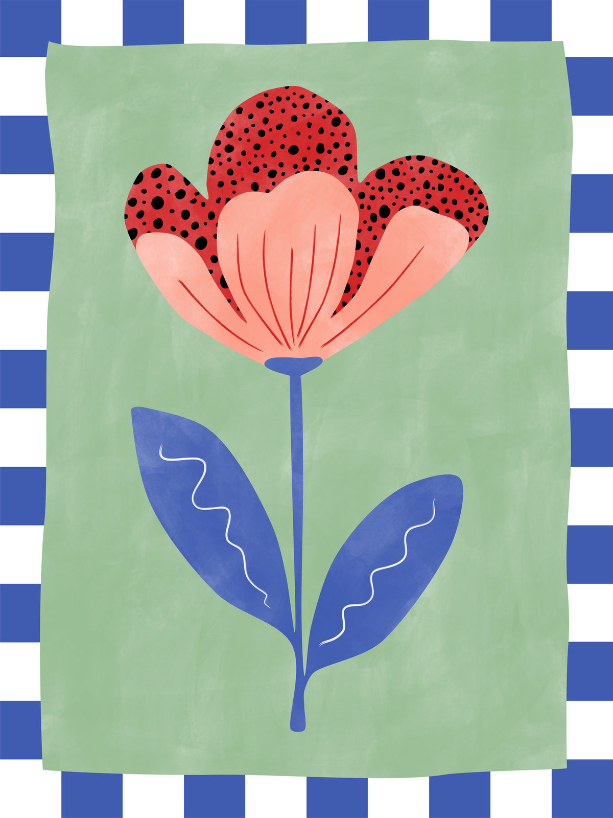 aluminium-print-stylized-flower-with-red-petals-and-black-dots