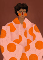 acrylic-print-woman-with-orange-dots