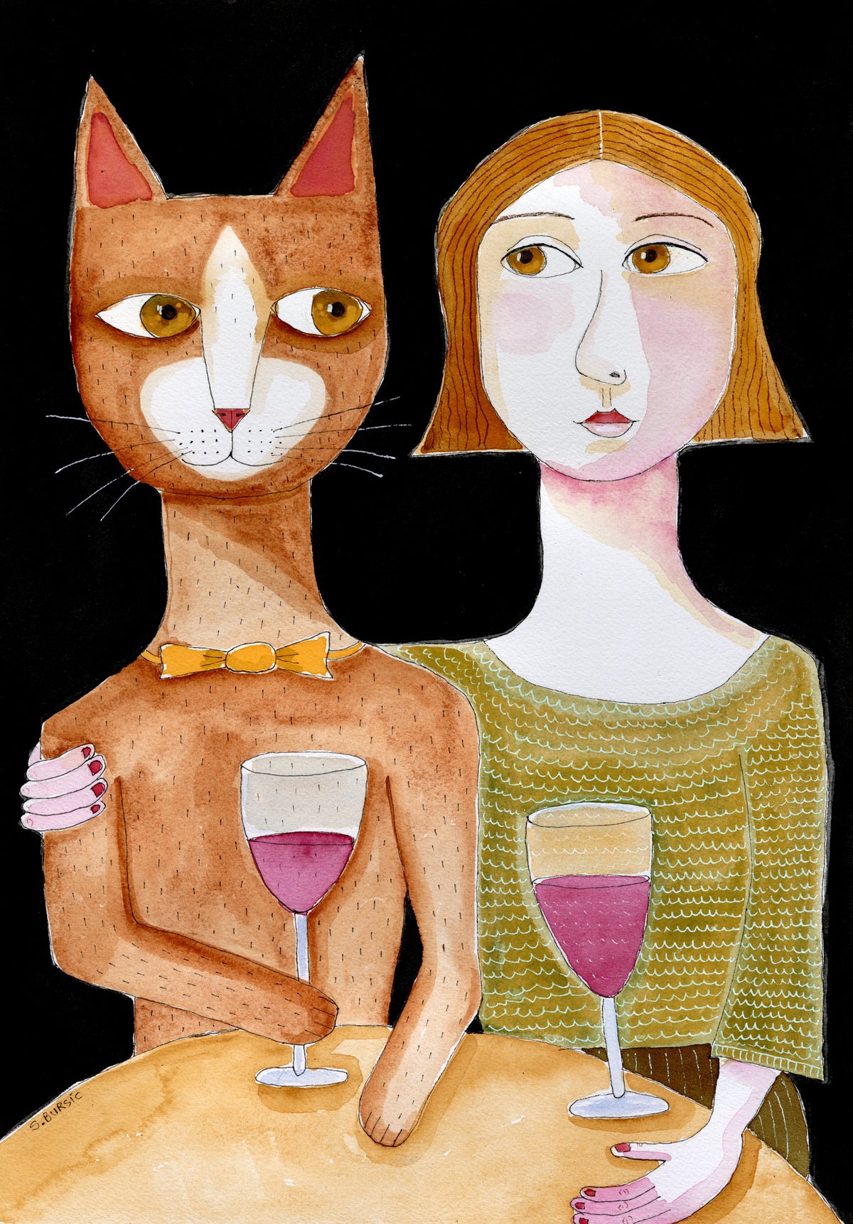 framedposter-print-best-friends-cat-and-lady-drinking-wine