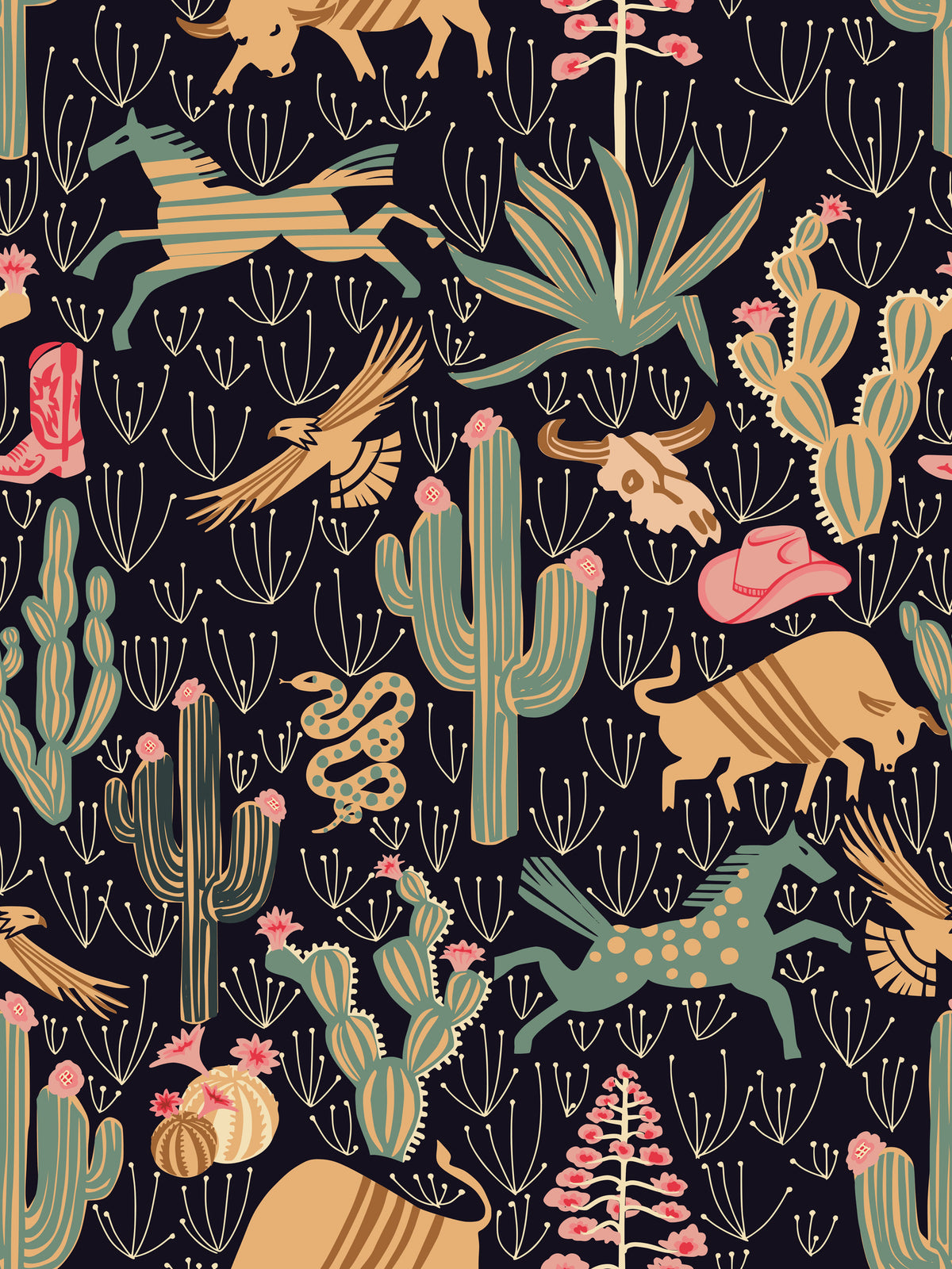 canvas-print-western-americana-by-night-seamless-pattern