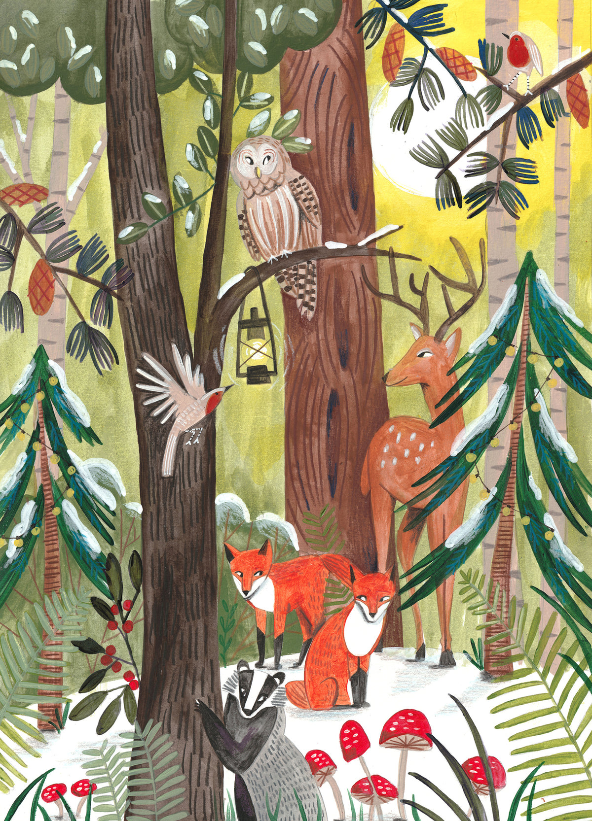 acrylic-print-green-christmas-forest-with-animals