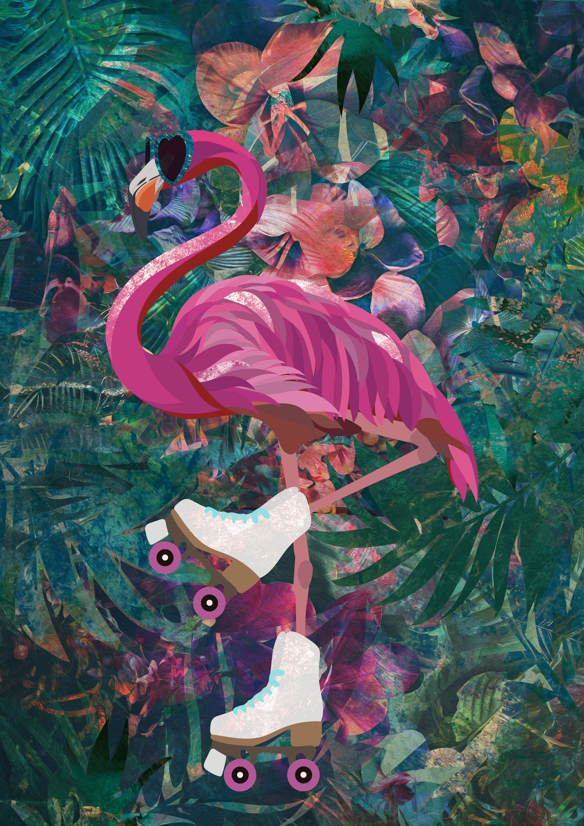 acrylic-print-tropical-floral-jungle-flamingo-rollerskating