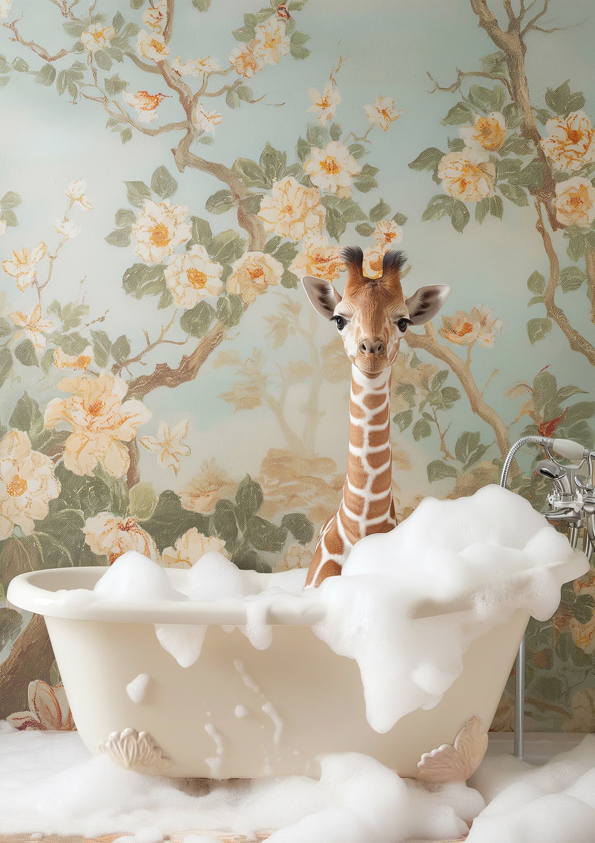 framedposter-print-giraffe-blossom-bath