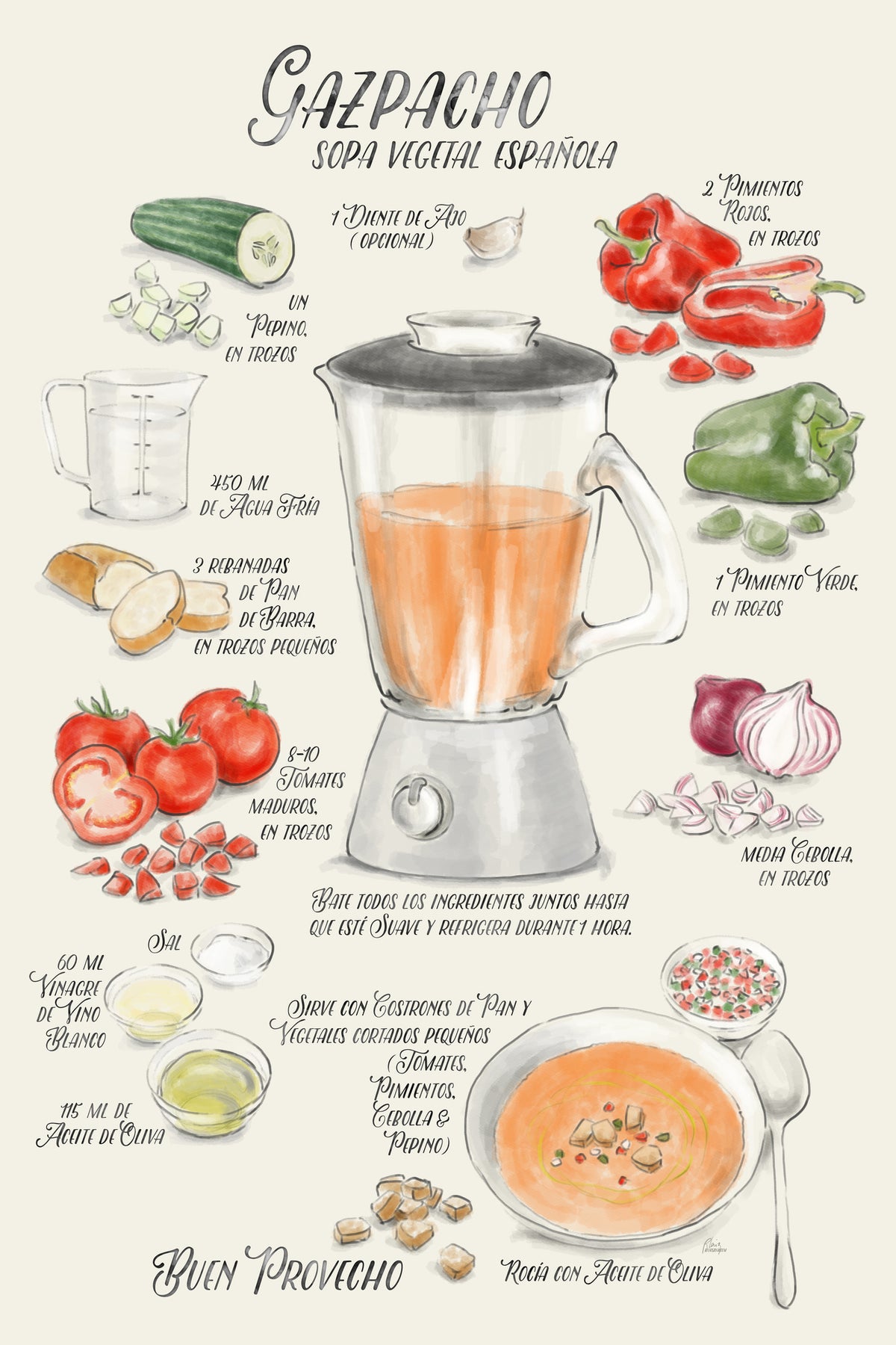 aluminium-print-gazpacho-illustrated-recipe-in-spanish