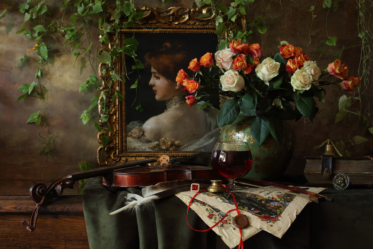 acrylic-print-still-life-with-violin-and-flowers-ii