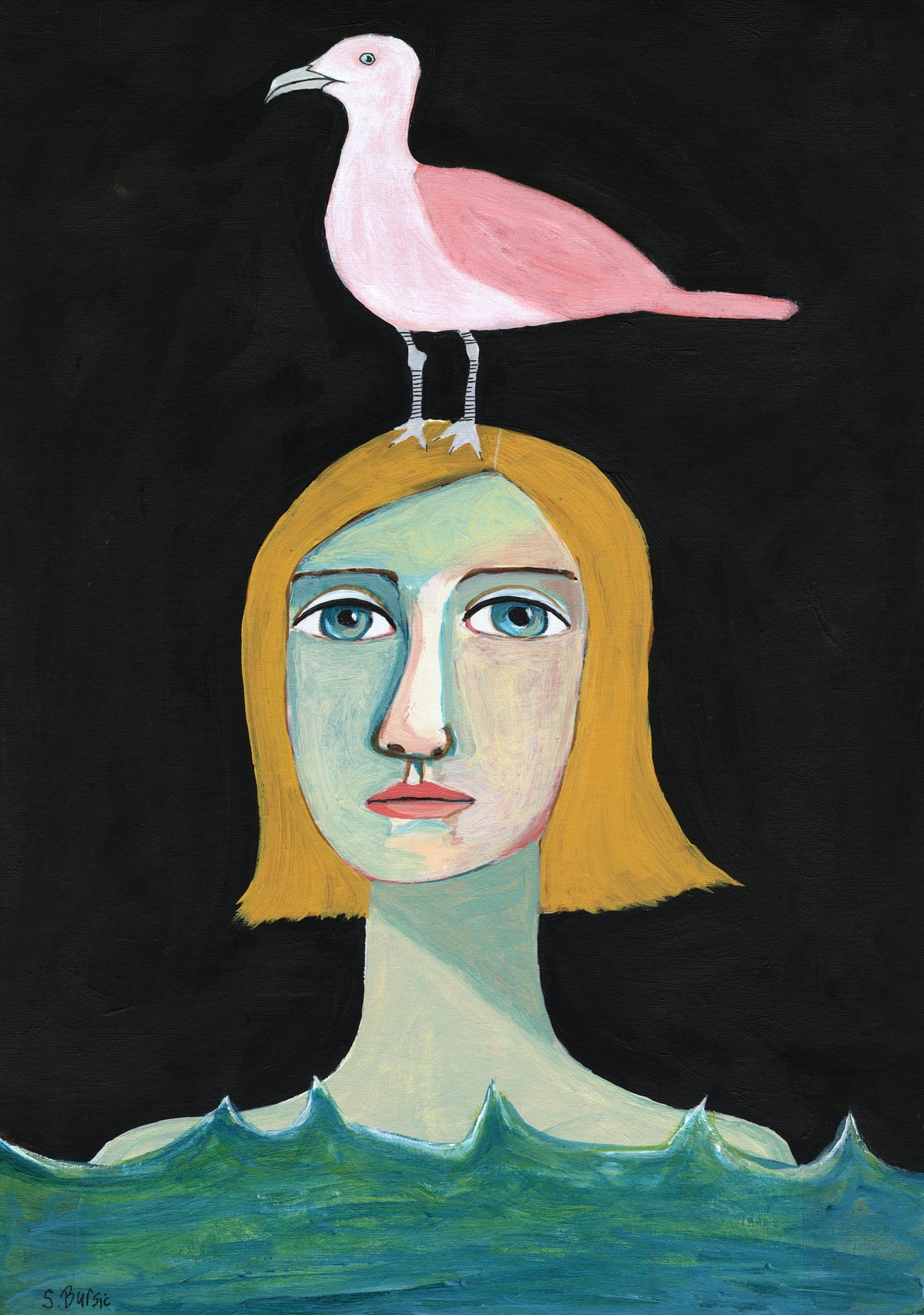 acrylic-print-swimming-girl-with-pink-seagull