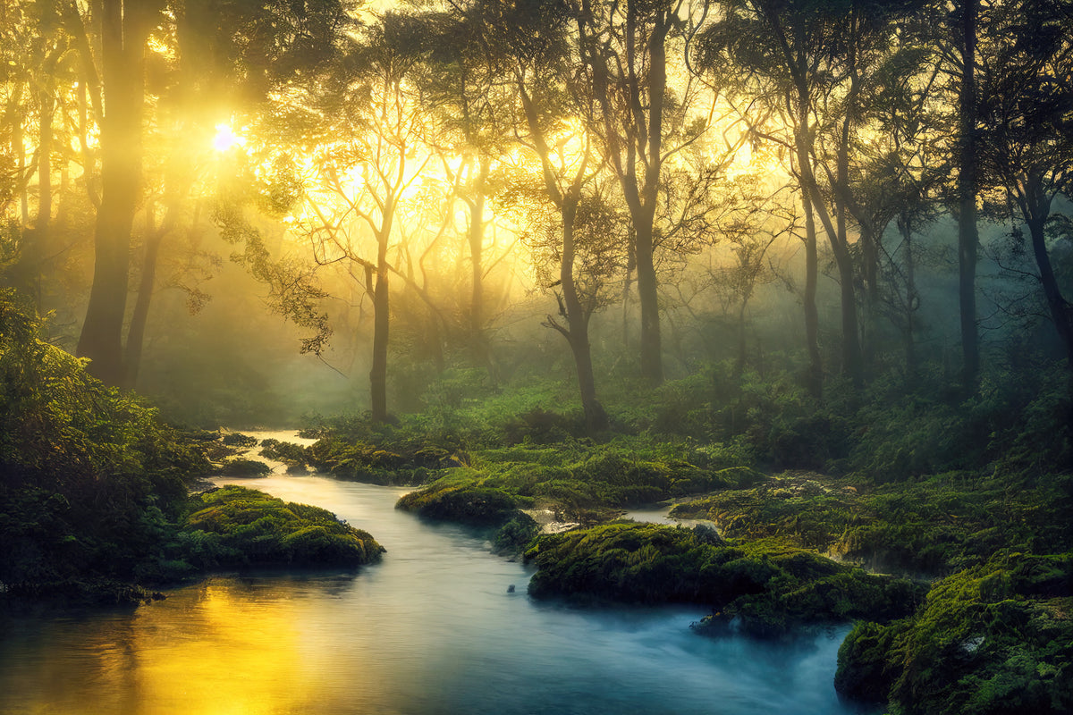 poster-print-green-forest-in-sunlight-with-forest-stream