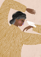 aluminium-print-the-woman-with-a-bird