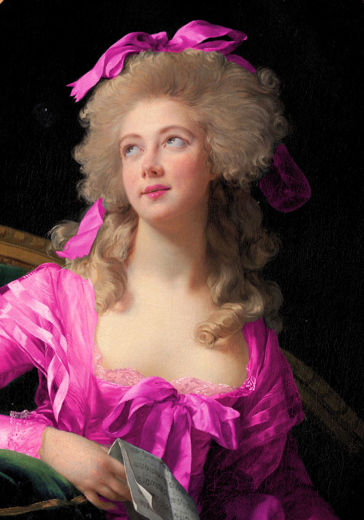 aluminium-print-woman-in-a-vibrant-pink-gown-and-ribbon