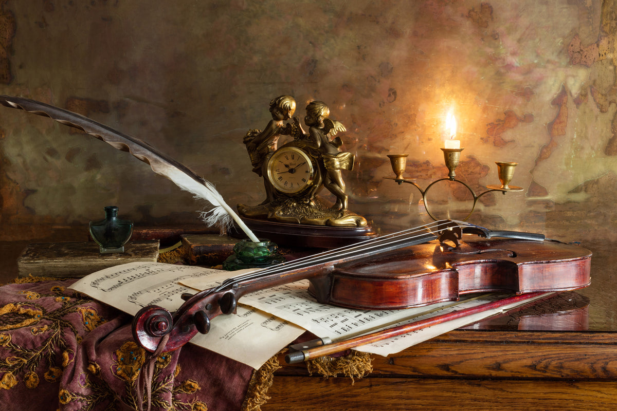 acrylic-print-still-life-with-violin-and-clock