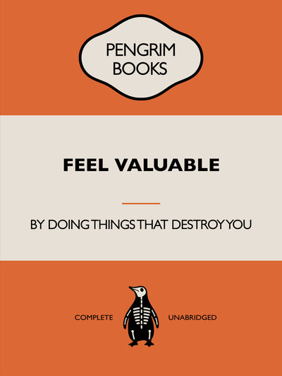 poster-print-feel-valuable-funny-vintage-book-cover-sarcastic-self-help-orange