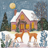 aluminium-print-cottage-with-deer-in-the-snowy-garden-christmas