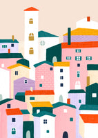 framedcanvas-print-colorful-village-scene
