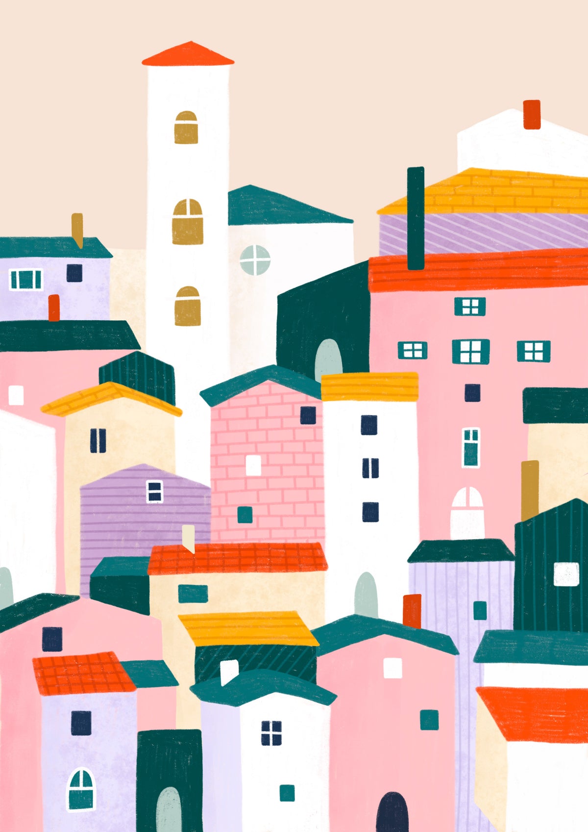 framedcanvas-print-colorful-village-scene