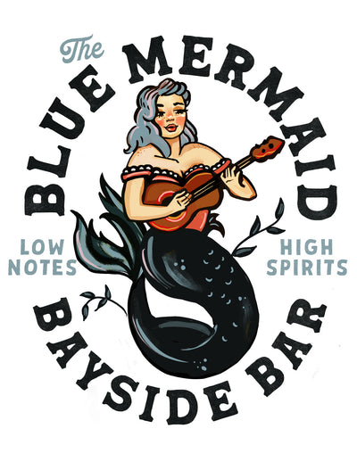 poster-print-blue-mermaid-bayside-bar-dive-bar-music-pinup