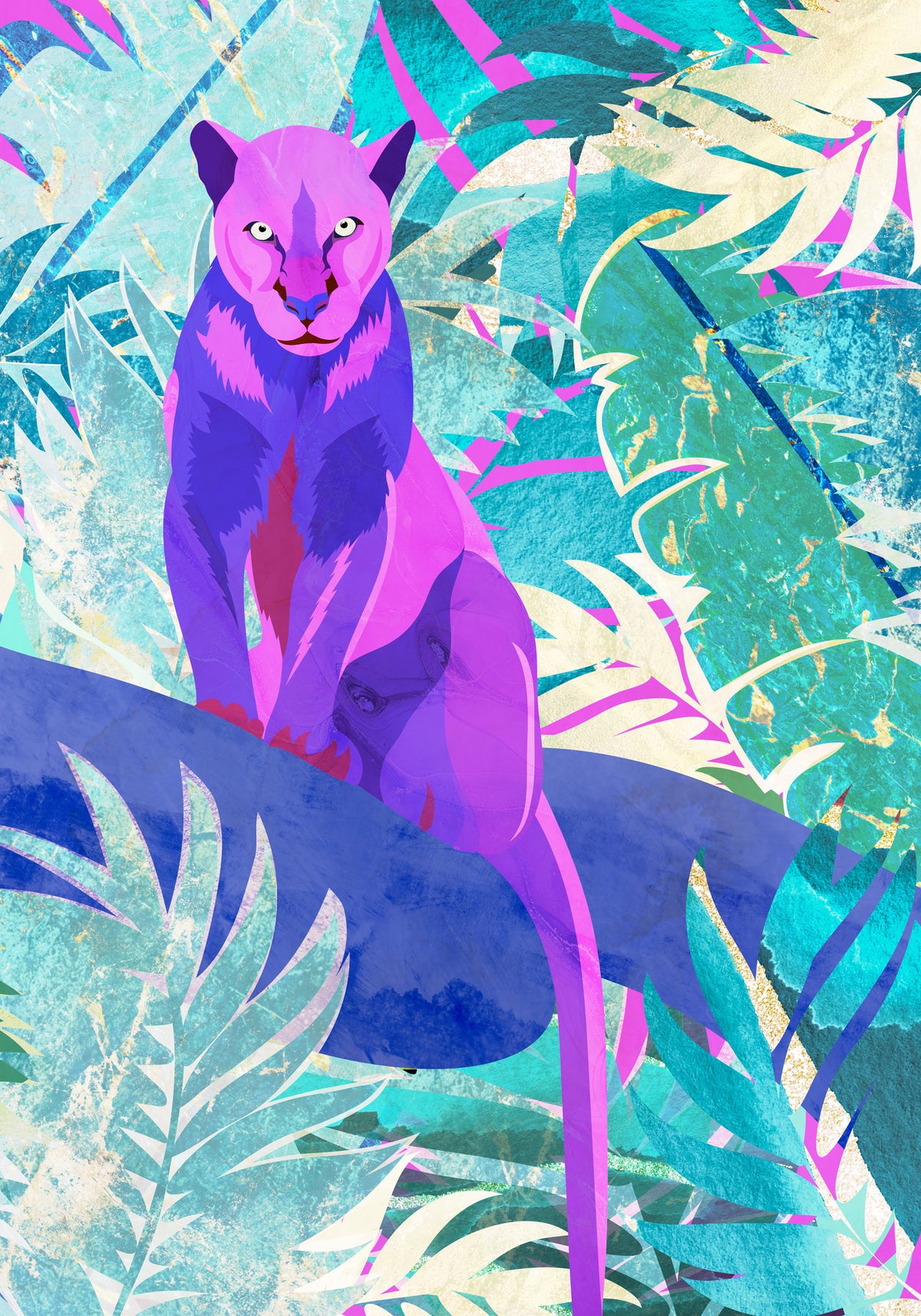 canvas-print-pink-panther-in-the-neon-jungle