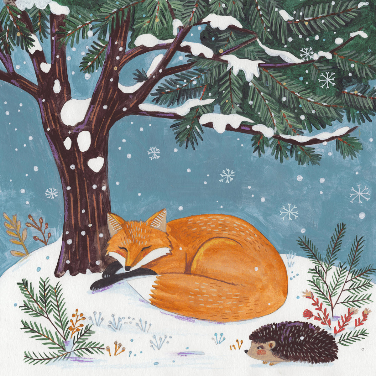 aluminium-print-fox-in-snow-in-winter-landscape-christmas
