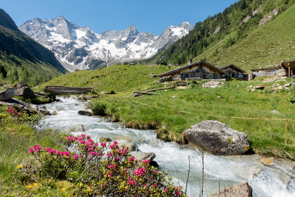 acrylic-print-alpine-huts-with-mountain-stream