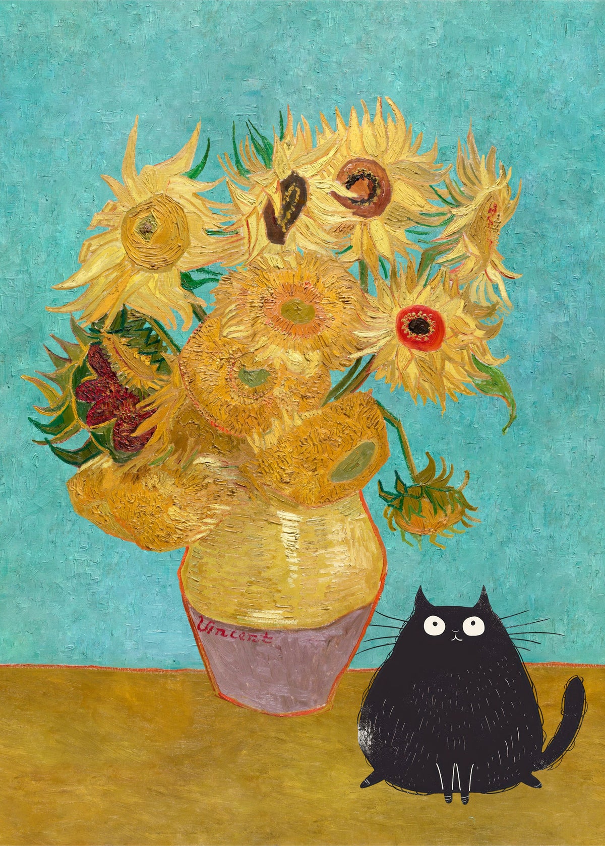 acrylic-print-sunflowers-and-cat