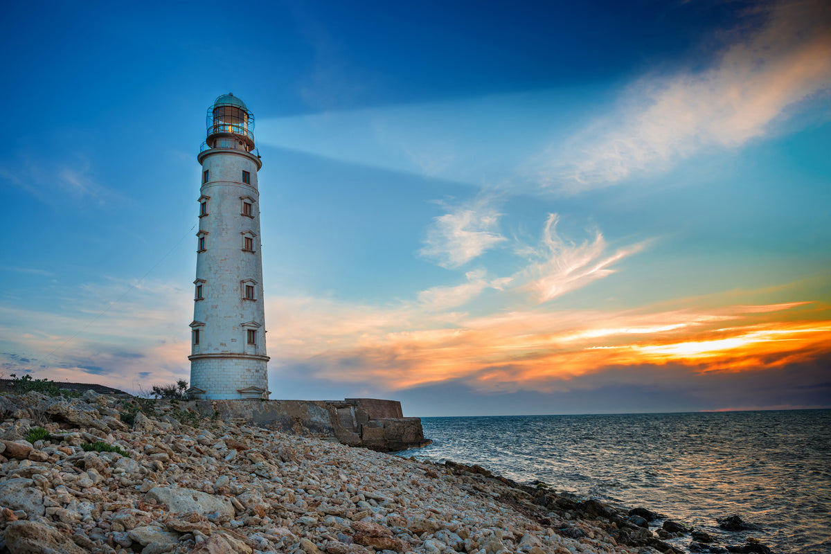 aluminium-print-sunset-at-the-lighthouse
