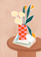 acrylic-print-flower-with-a-checkered-red-vase