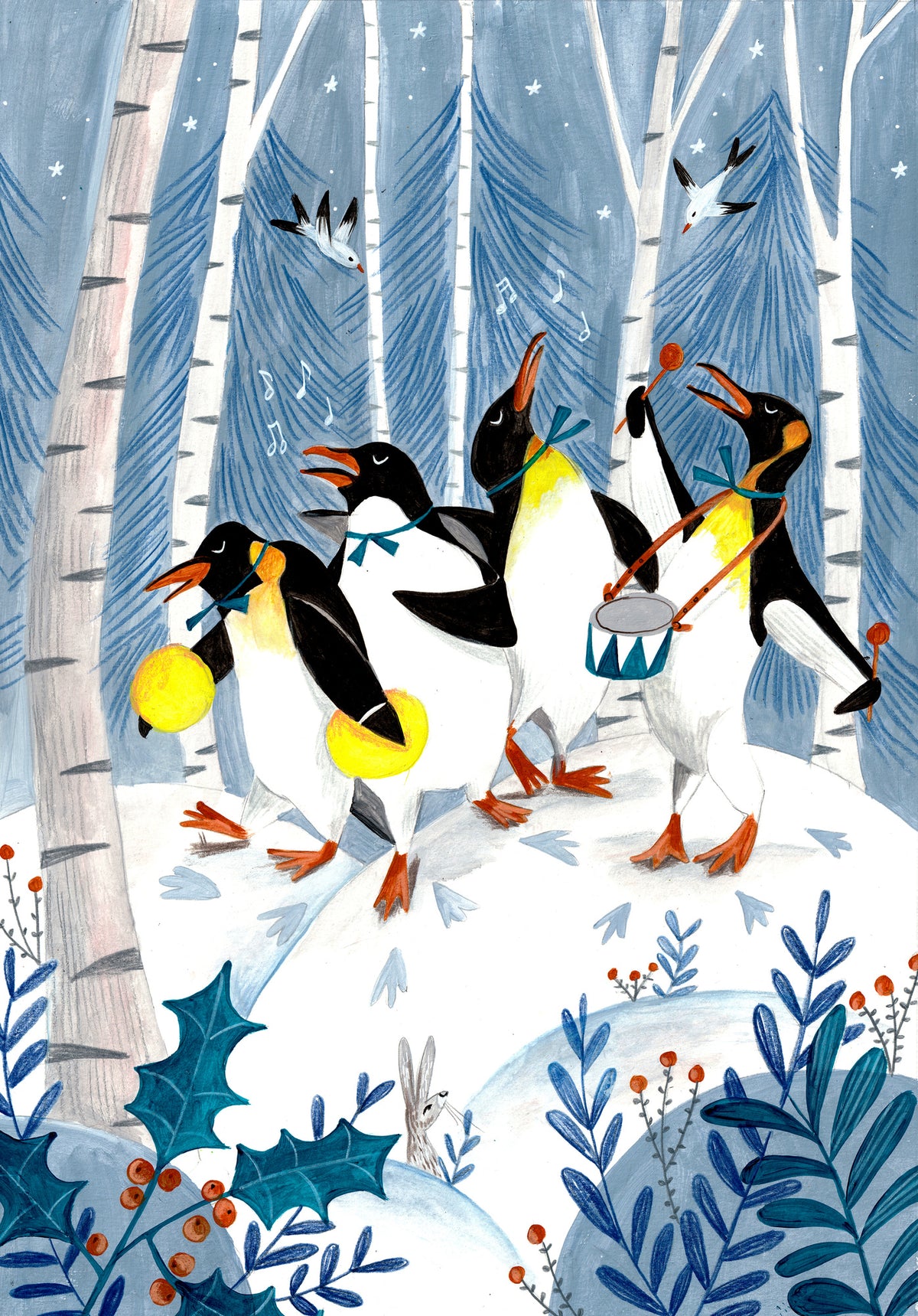 canvas-print-penguins-make-music-in-the-forest-christmas