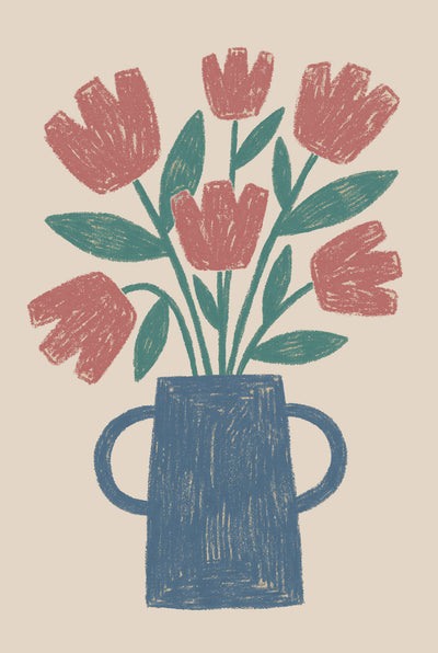 poster-print-pink-tulips-in-blue-vase