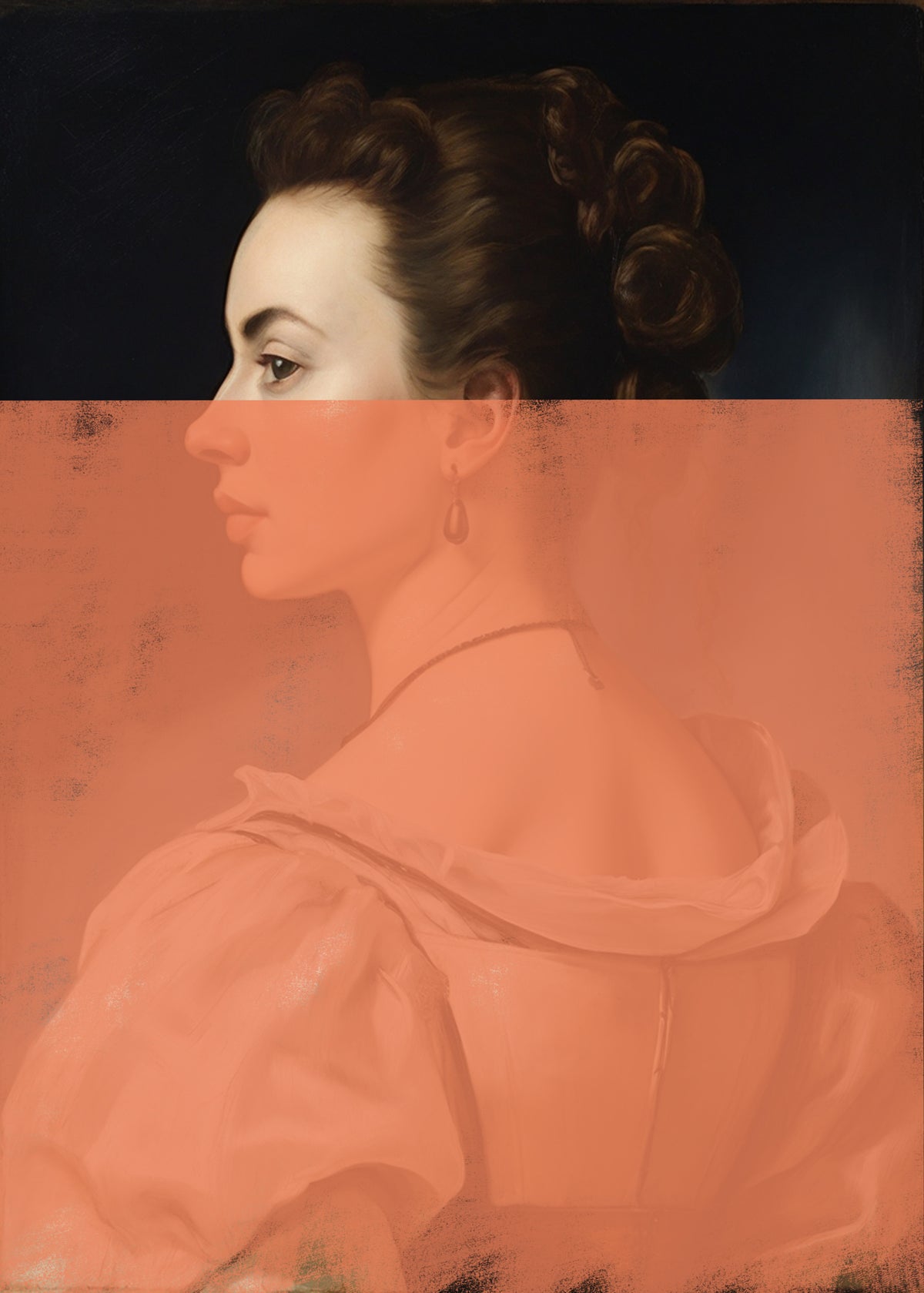 aluminium-print-altered-portrait-of-woman-orange-modern-art