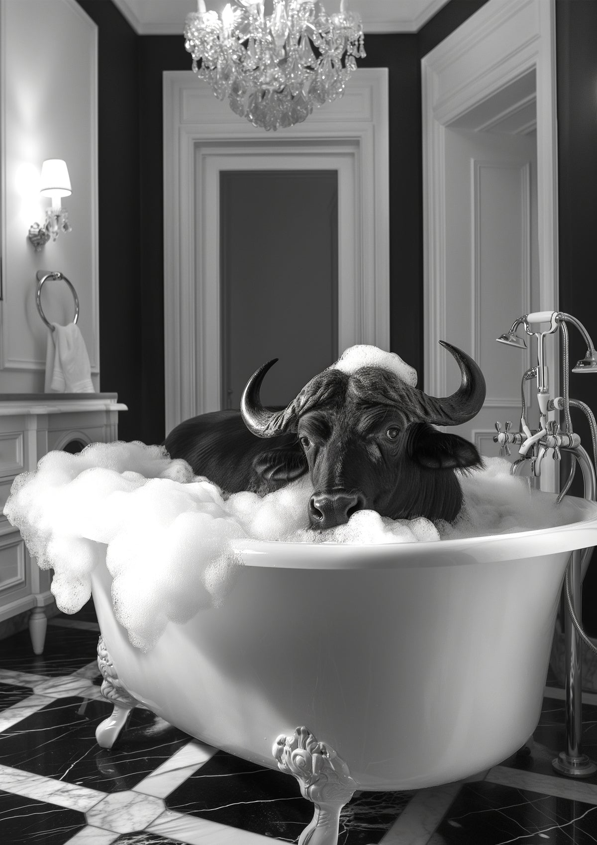 canvas-print-curious-buffelo-in-the-tub