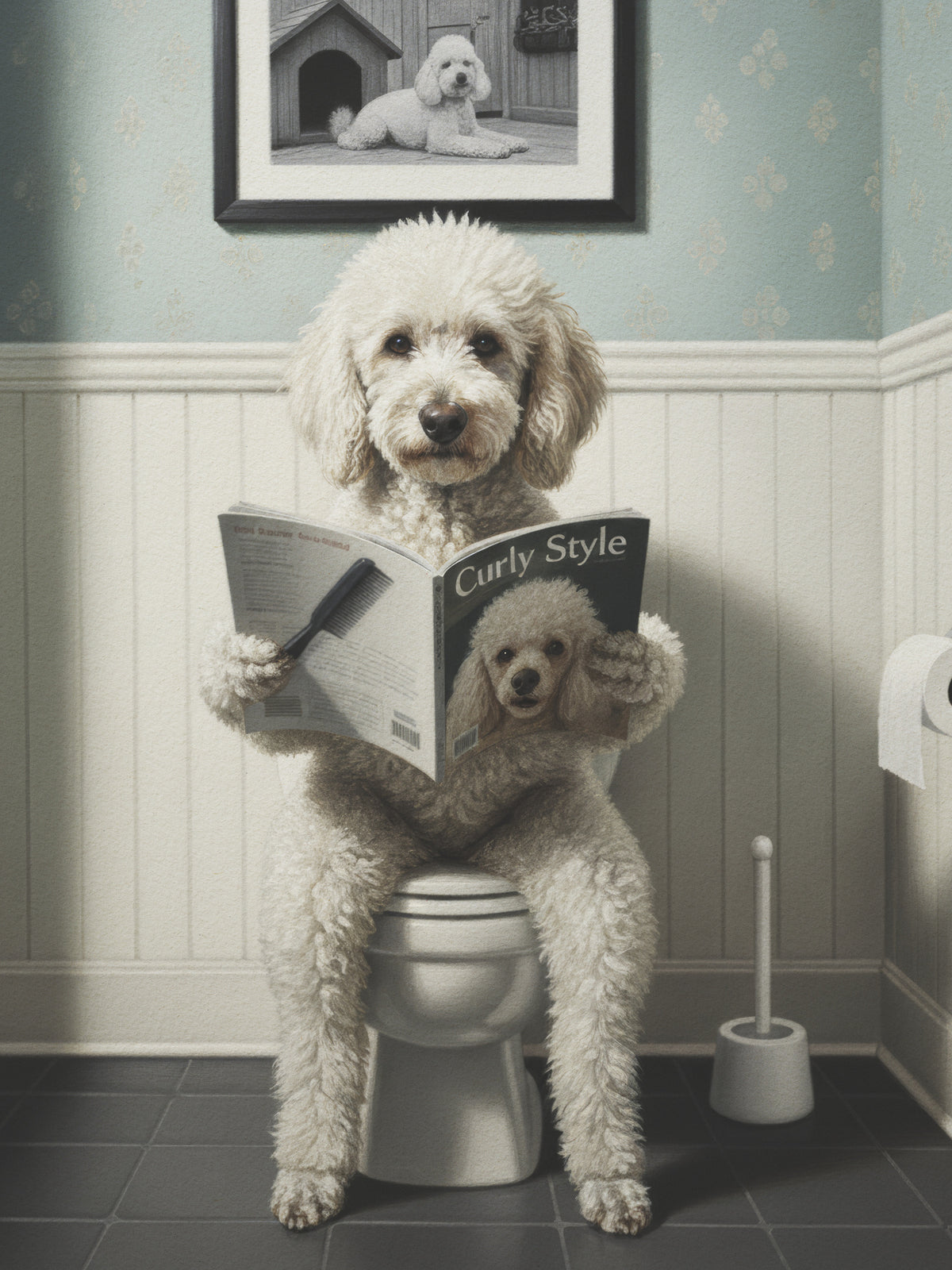 framedposter-print-poodle-in-the-bathroom