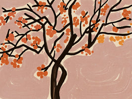 canvas-print-stylized-tree-with-vibrant-orange-blossoms-against