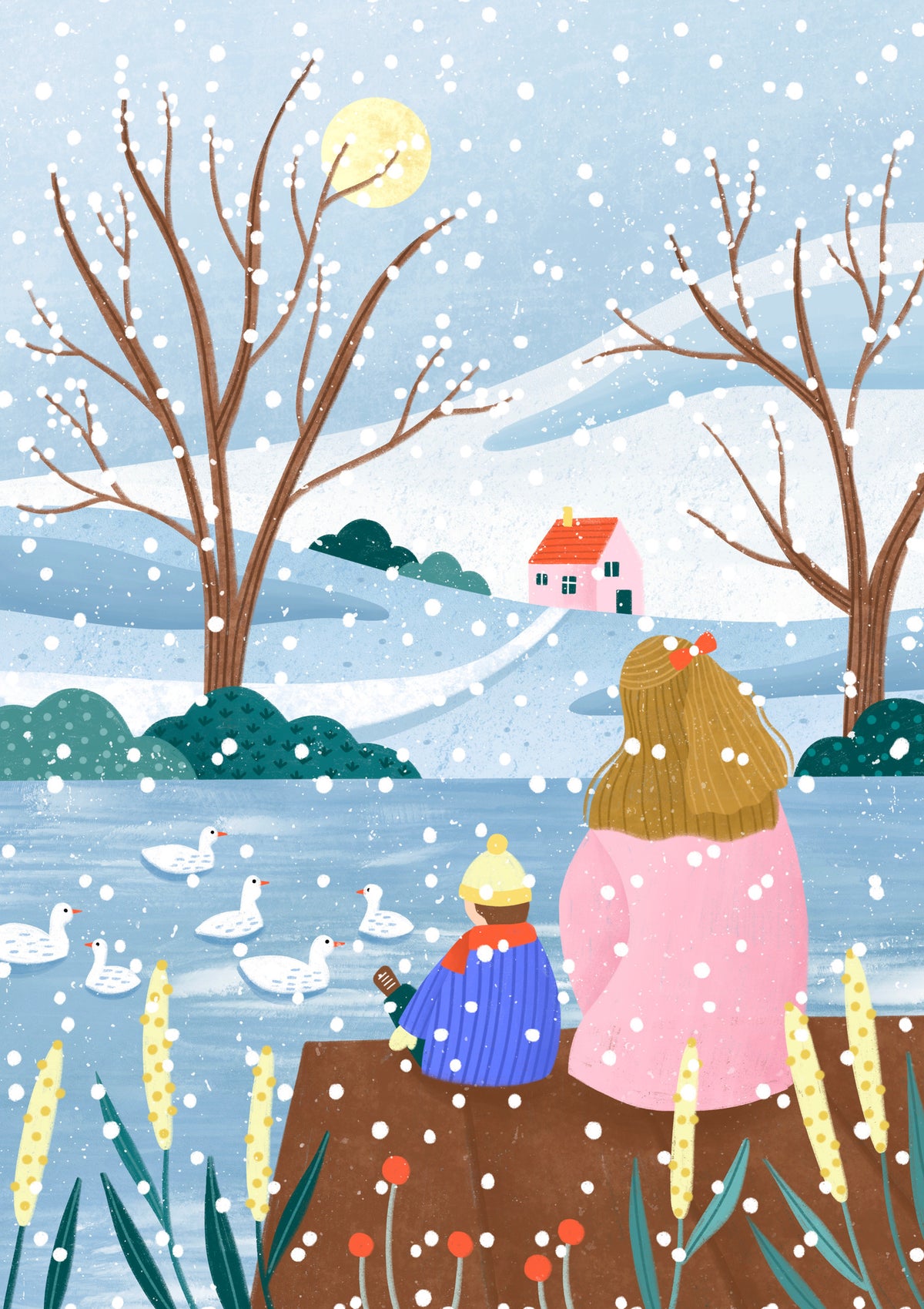 canvas-print-mother-and-child-at-winter-lake