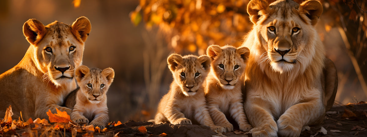 panoramic-poster-print-lion-family-in-the-fall-light