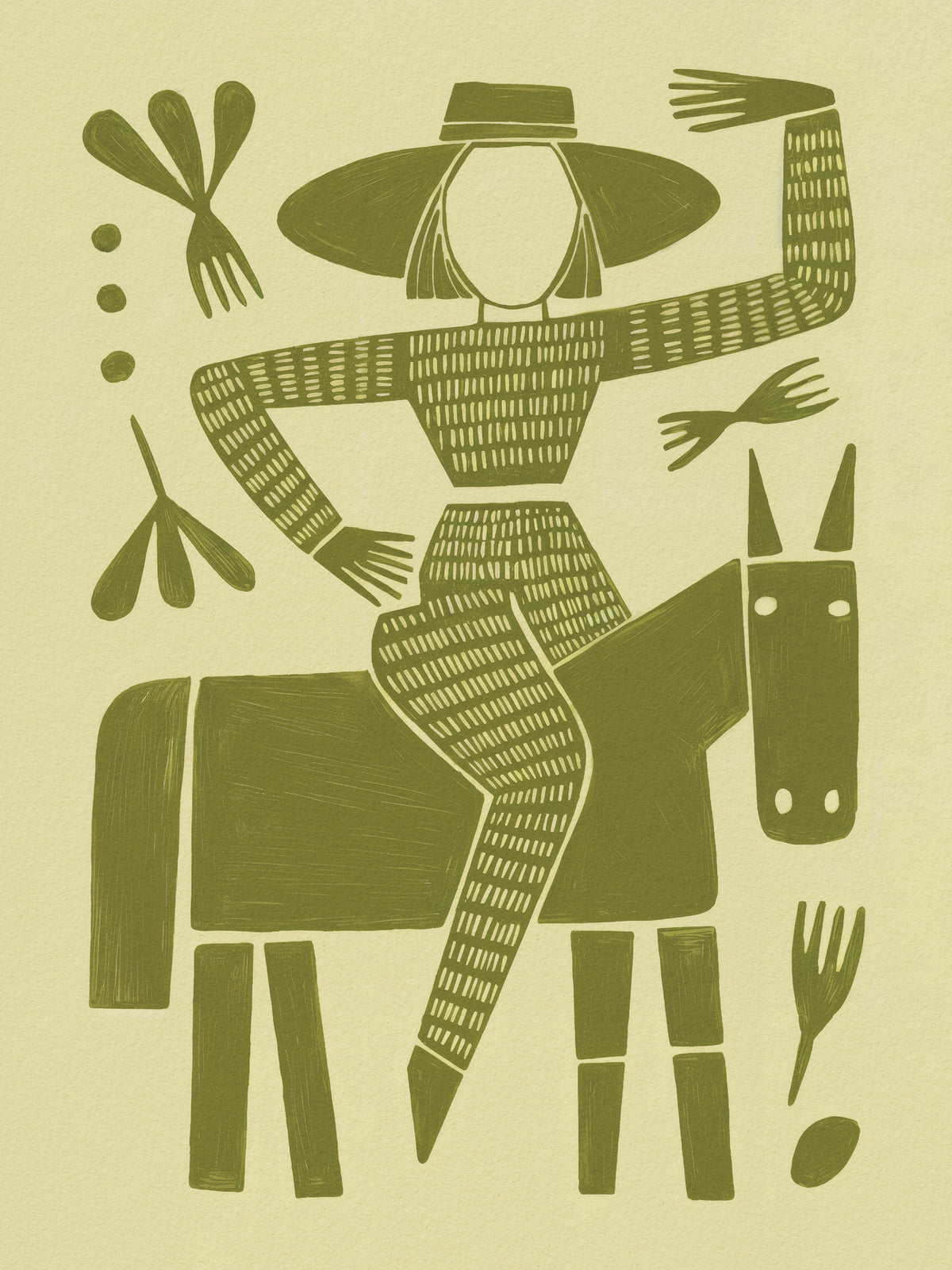 framedposter-print-abstract-horse-rider-in-green