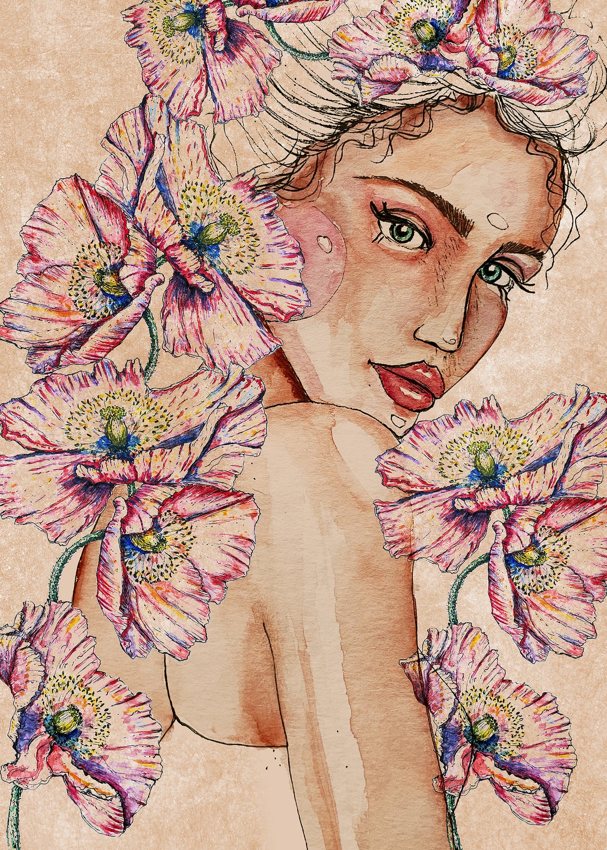 aluminium-print-woman-wih-poppies