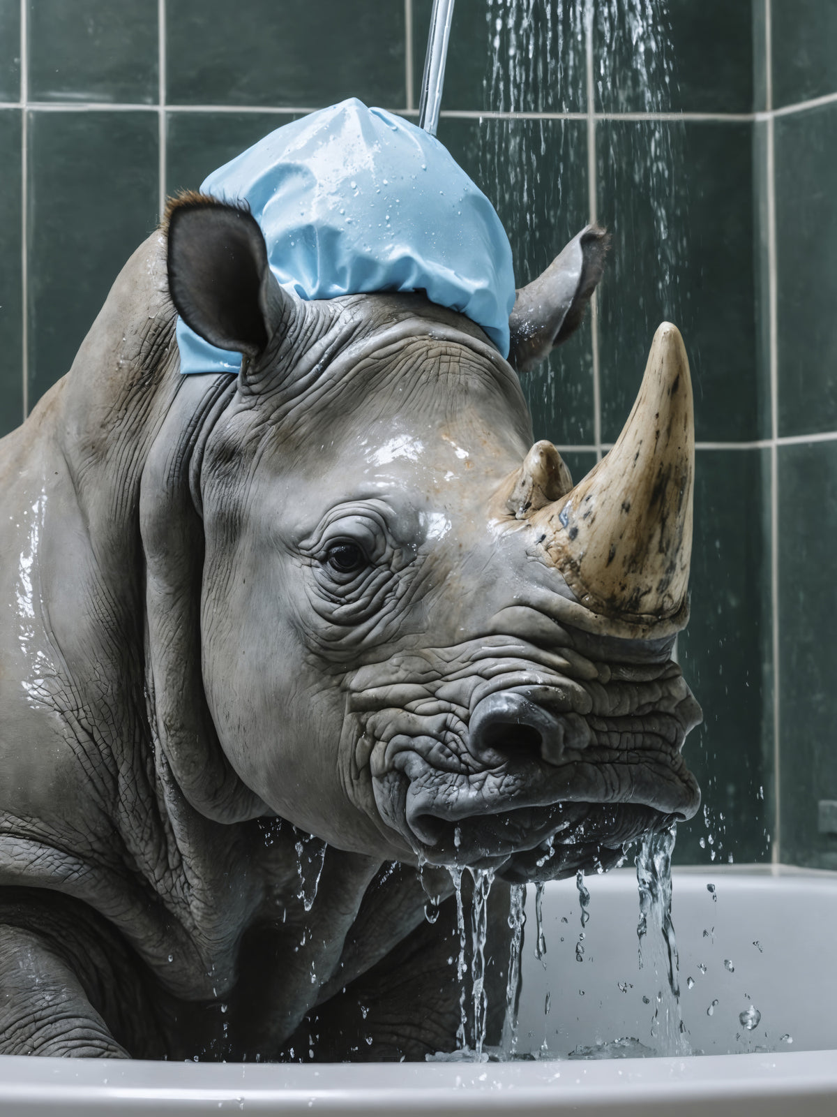 acrylic-print-rhinoceros-taking-a-shower