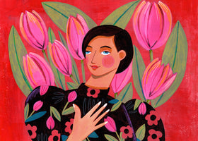 canvas-print-abstract-modern-portrait-woman-with-tulips