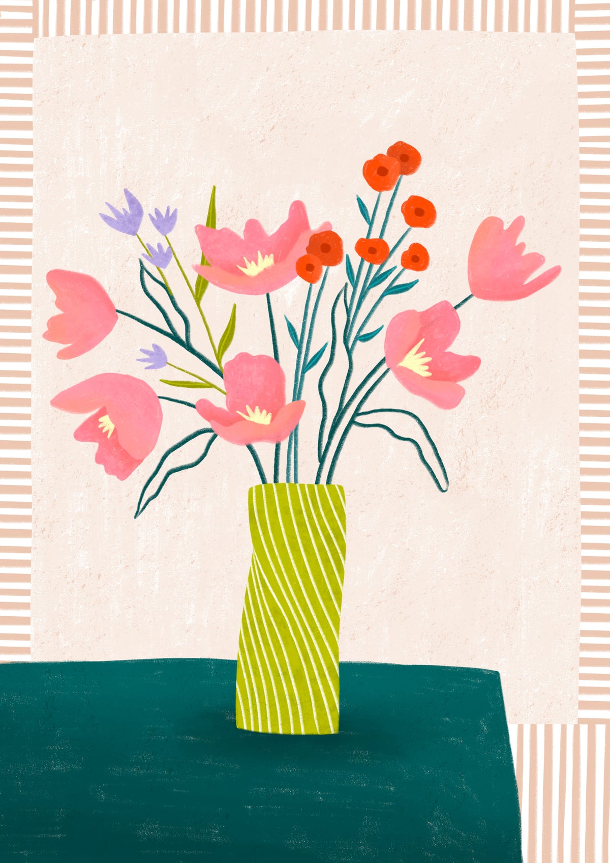 framedposter-print-colorful-blossoms-in-stripes