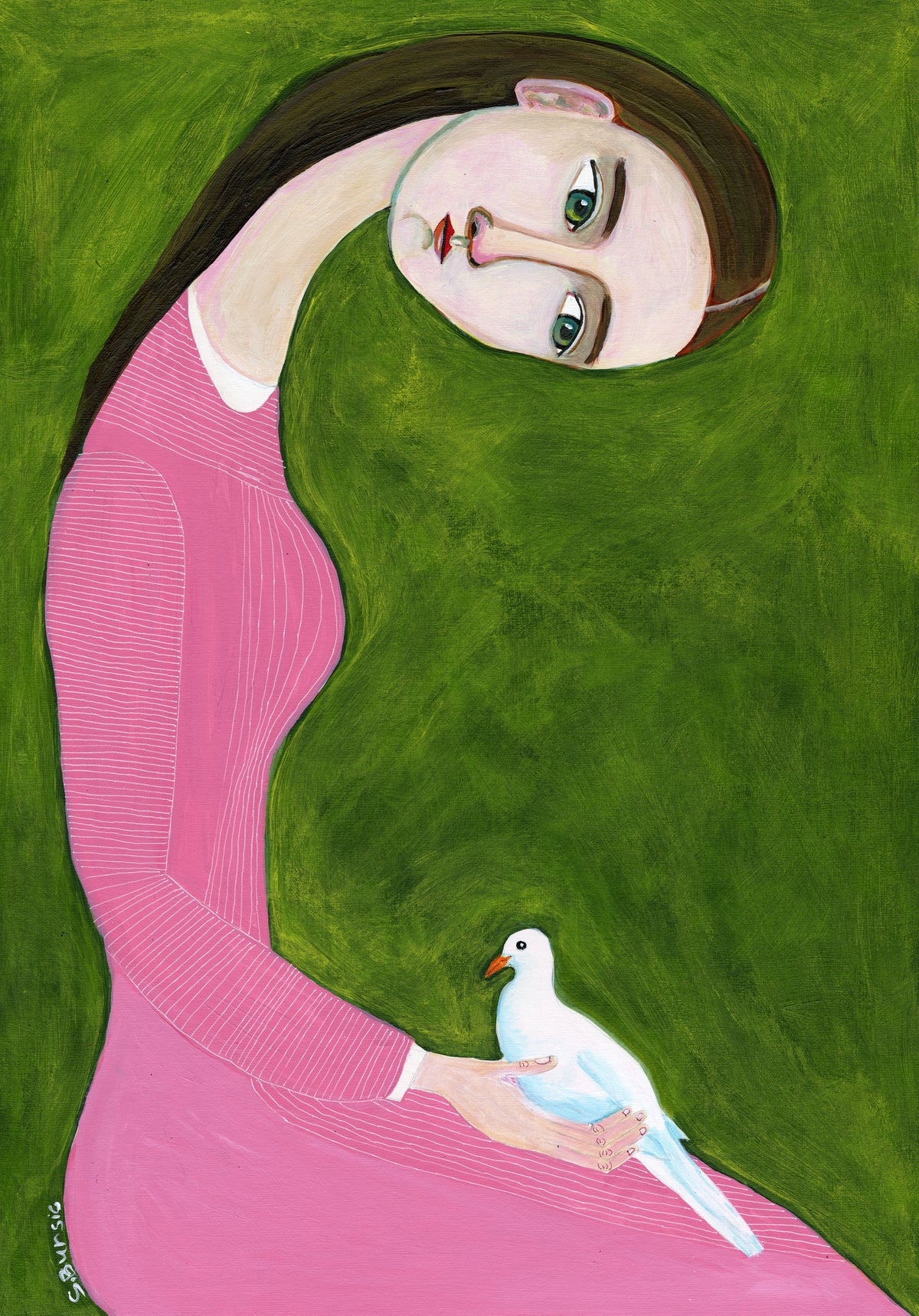 framedcanvas-print-girl-with-dove-sitting-with-pink-dress
