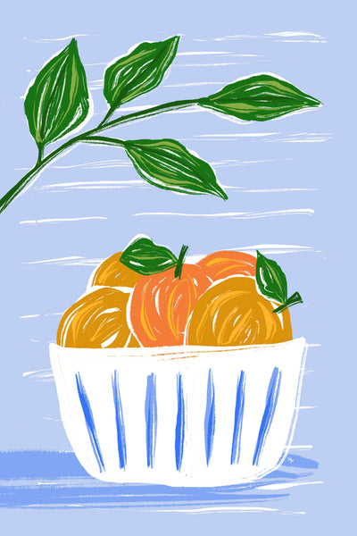 poster-print-oranges-and-leaves-in-a-white-bowl