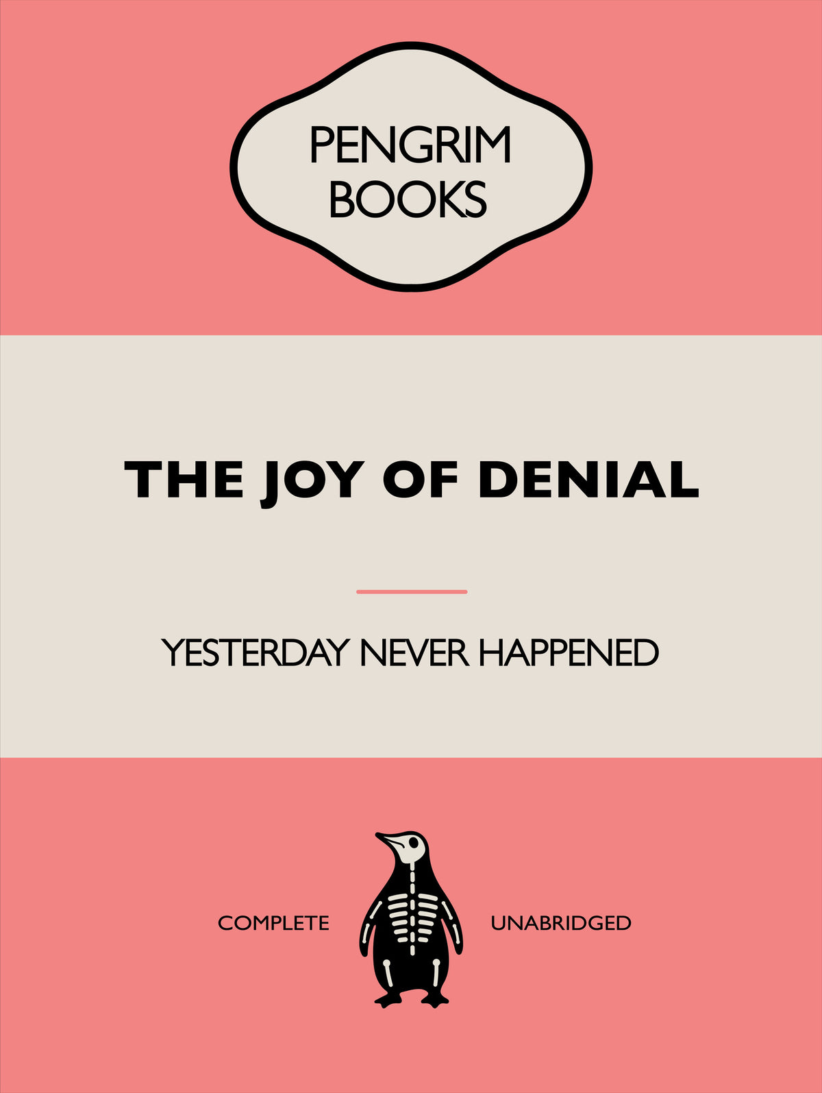 aluminium-print-the-joy-of-denial-funny-vintage-book-cover-sarcastic-self-help-pink