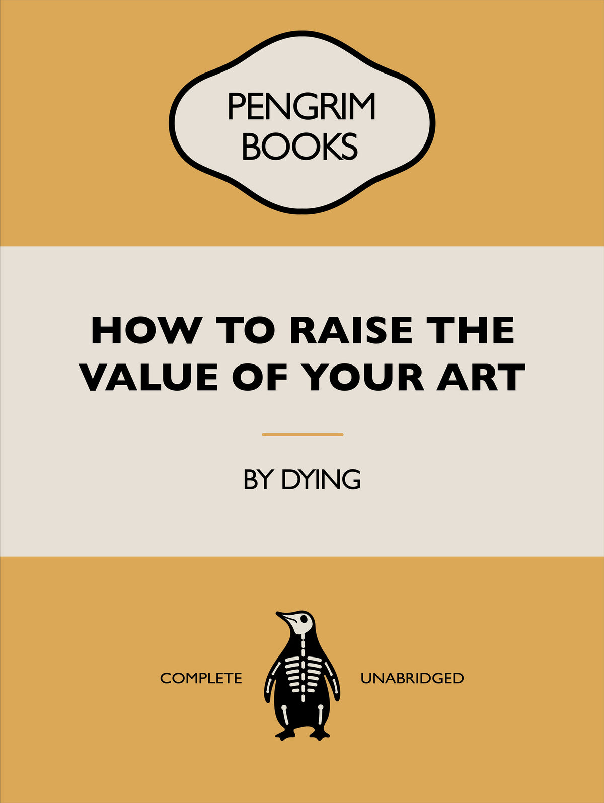 aluminium-print-how-to-raise-the-value-of-your-art-funny-vintage-book-cover-sarcastic-self-help-yellow