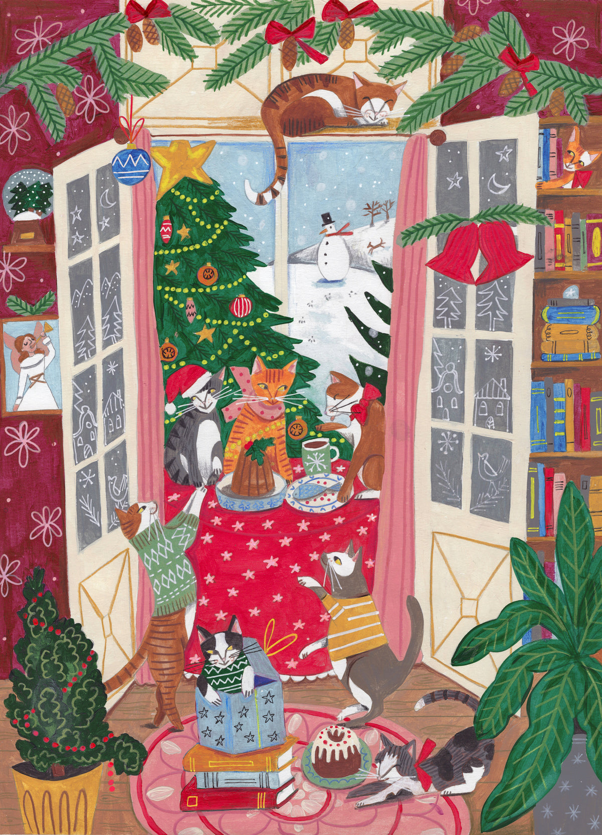 canvas-print-cats-in-the-window-at-a-snowy-christmas-in-bright-colours