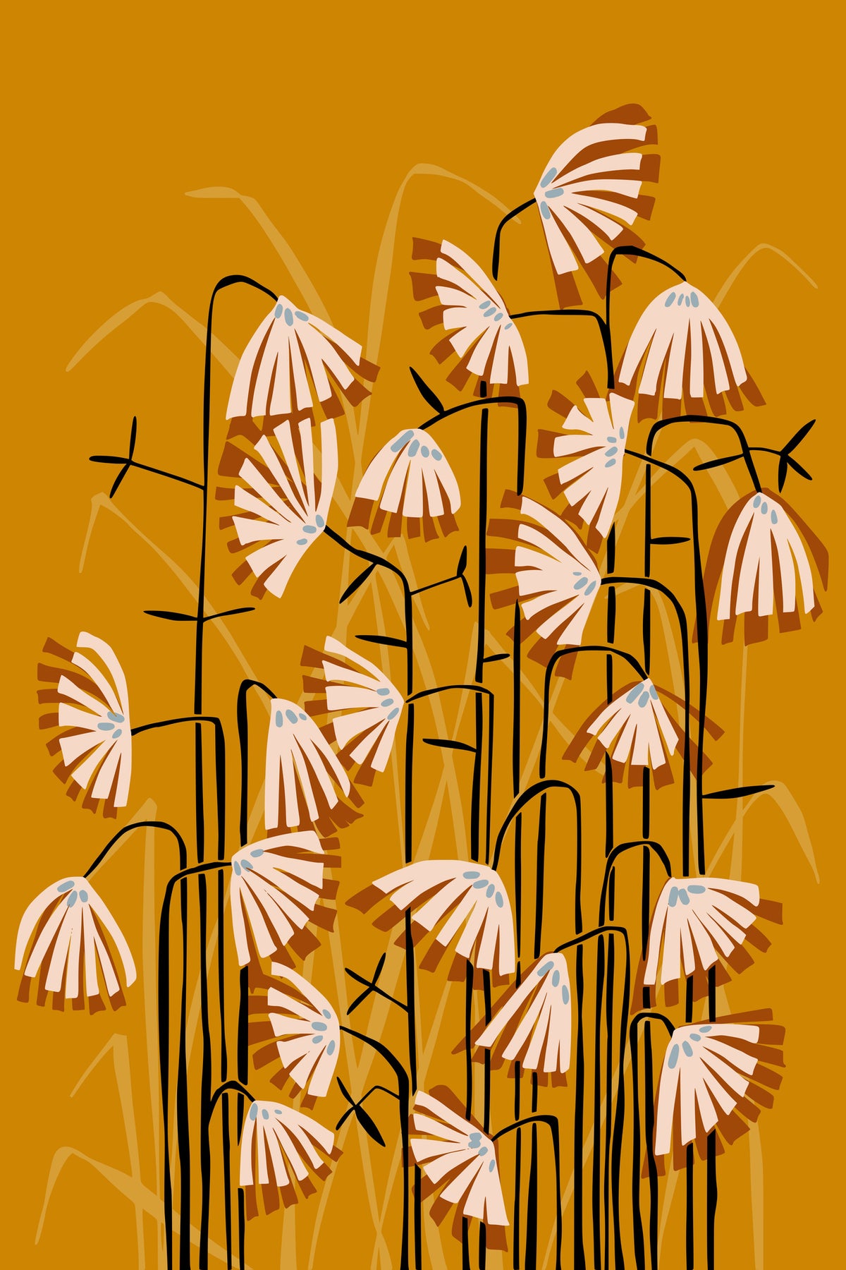 acrylic-print-linocut-flower-meadow-mustard-yellow