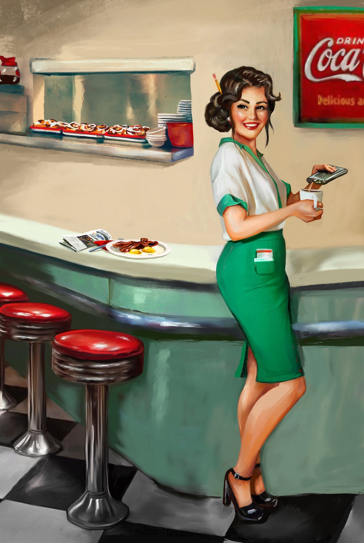 framedposter-print-1950039s-american-diner-watress
